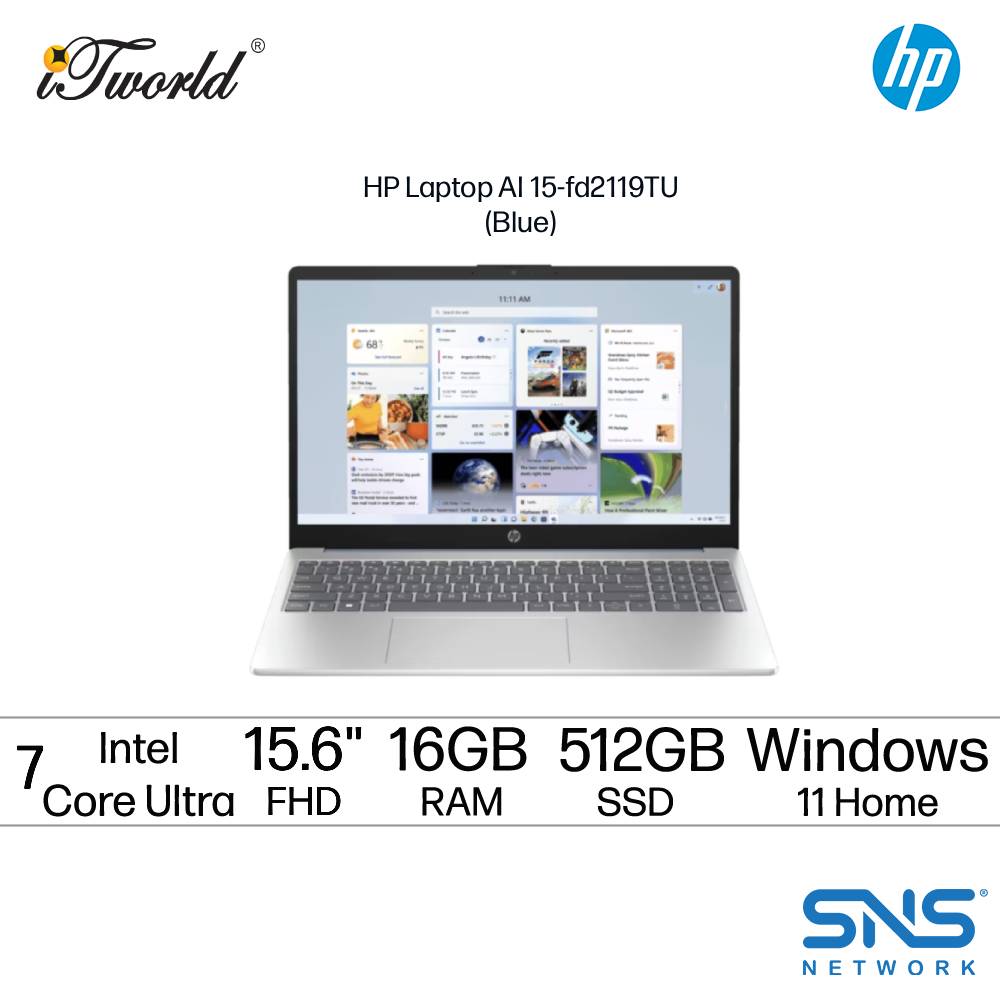 HP Laptop AI 15-fd2119TU Laptop (Intel  ® Core™ Ultra 7 255U | 15.6" FHD | 16GB RAM | 512GB SSD | Intel  ® Graphics | Windows 11 Home | Microsoft Office Home 2024 + Microsoft 365 Basic)