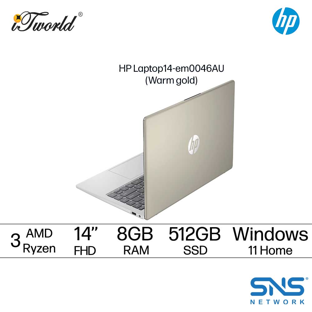 HP Laptop 14-em0046AU (AMD Ryzen™ 3 7320U | 14" FHD | 8GB | 512GB | AMD Radeon™ Graphics | Windows 11 Home | Preinstalled Microsoft Office Home and student + Office 365 Basic)