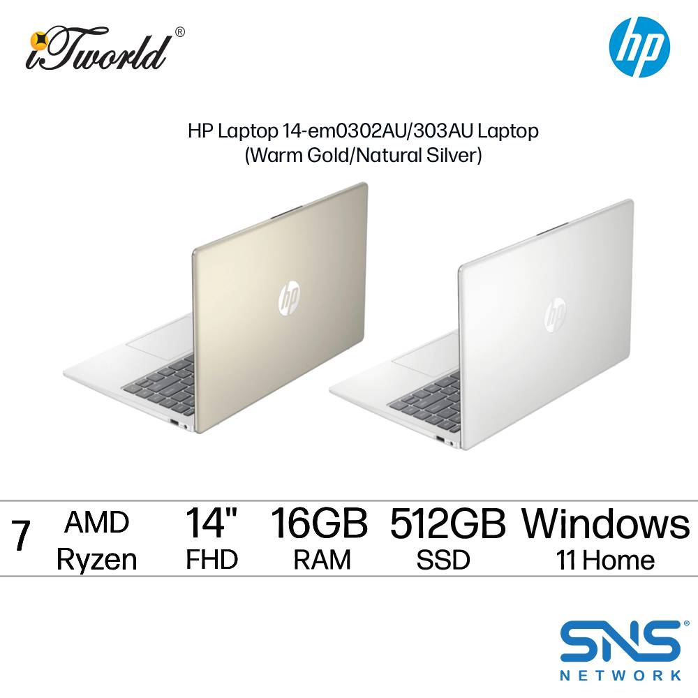 HP Laptop 14-em0302AU Laptop (AMD Ryzen 7-7730U | 14" FHD | 16GB RAM | 512GB SSD | AMD Radeon Graphics | Windows 11 Home | Microsoft Office Home 2024 + Microsoft 365 Basic | Gold)