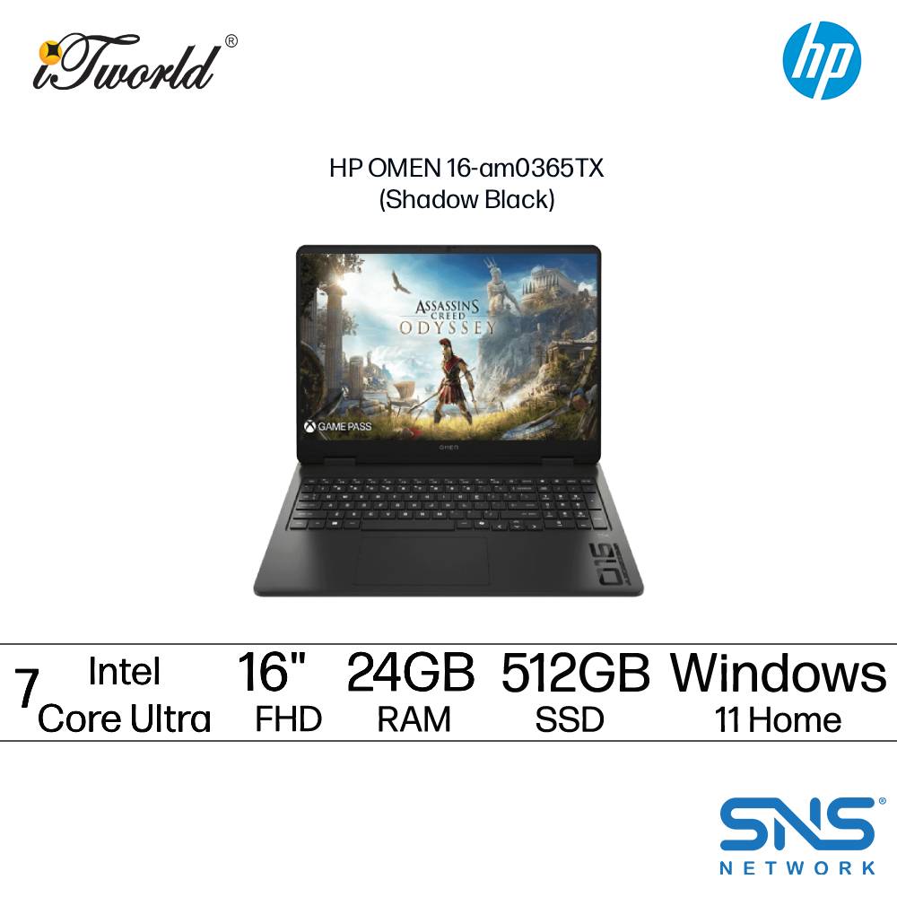 HP OMEN 16-am0365TX Gaming Laptop (NVIDIA  ® GeForce RTX™ 5050 | CU 7-255H | 16" FHD | 24GB RAM | 512GB SSD | Windows 11 Home | Microsoft Office Home 2024 + Microsoft 365 Basic)