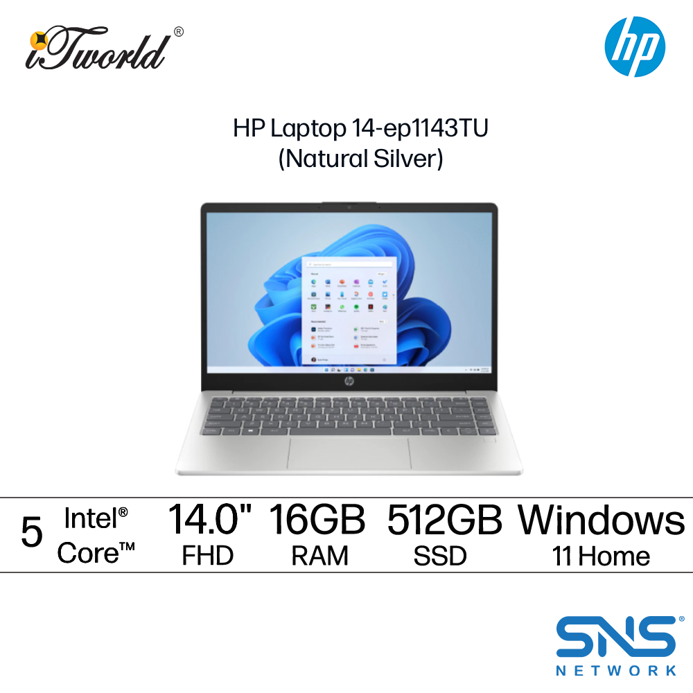 HP Laptop 14-ep1143TU (Intel  ® Core™ 5 120U | 14"FHD | 16GB RAM | 512GB SSD | Integrated Intel  ® Graphics | Windows 11 Home | Microsoft Office Home 2024 + Microsoft 365 Basic)