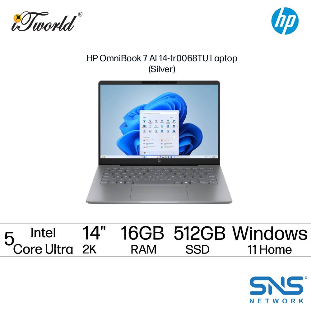 HP OmniBook 7 AI 14-fr0068TU Laptop (Intel  ® Core™ Ultra 5 225H | 14" 2K | 16GB RAM | 512GB SSD | Intel  ® Arc™ 130T Graphics | Windows 11 Home | Microsoft Office Home 2024 + Microsoft 365 Basic)