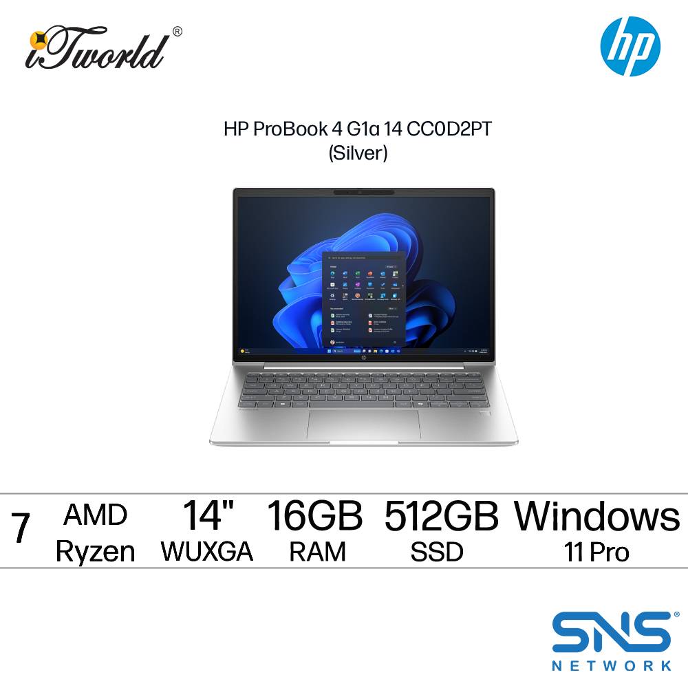 HP ProBook 4 G1a 14 CC0D2PT Business Laptop (AMD Ryzen™ 7 250 | 14" WUXGA | 16GB RAM | 512GB SSD | AMD Radeon™ 780M Graphics | Windows 11 Pro | 1 Year HP Warranty)