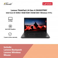 Lenovo ThinkPad L14 Gen 4 21H1007FMY Laptop (Intel??® Core™ i5-1335U | 14"FHD | 16GB RAM | 512GB SSD | Integrated Intel??® UHD Graphics | Windows 11 Pro | 3 Years Lenovo Preimer Support | Backpack & Wireless Mouse)