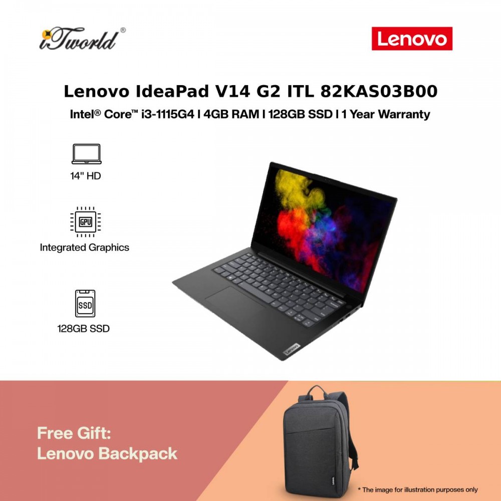 [Ready stock] Lenovo V14 G2 ITL INTEL 82KAS03B00(i3-1115G4,4GB,128GB SSD,Integrated Graphics,14.0"HD,W10P) [FREE Lenovo Mouse, While stock last]