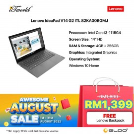 [Ready stock] Lenovo IdeaPad V14 G2 ITL 82KA00BGMJ Laptop  (i3-1115G4,4GB,256GB,Integrated Graphics,14"HD 1366x768) [FREE] Lenovo Backpack