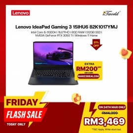 [NVIDIA l Pre-order] Lenovo IdeaPad Gaming 3 15IHU6 82K1017YMJ Gaming Laptop (NVIDIA??® GeForce RTX™ 3050Ti 4GB,Intel Core i5-11300H,8GB,512GB SSD,15.6"FHD,W11H,Black)[ETA:3-5 working days]