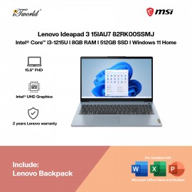 [Pre-order] Lenovo Ideapad 3 15IAU7 82RK00SSMJ Laptop (i3-1215U,8GB,512GB SSD,Intel UHD Graphics,H&S,15.6”FHD,W11H,Blue,2Y) [ETA: 3-5 working days]