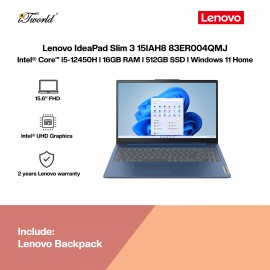 [Pre-order] Lenovo IdeaPad Slim 3 15IAH8 83ER004QMJ Laptop (i5-12450H,16G,512GB SSD,Intel UHD Grph,H&S,15.6"FHD,W11H,Blue,2Y) [ETA:3-5 working days]