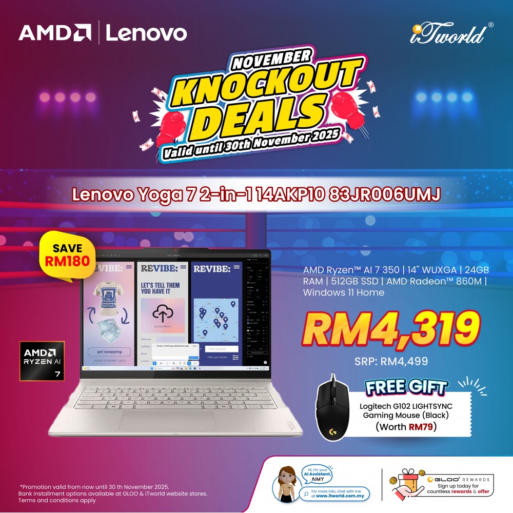 Lenovo Yoga 7 2-in-1 14AKP10 83JR006UMJ Laptop (AMD Ryzen AI 7 350 | 14" WUXGA T | 24GB RAM | 512GB SSD | AMD Radeon 860M Graphics | Windows 11 Home | Office Home & Student+M365)