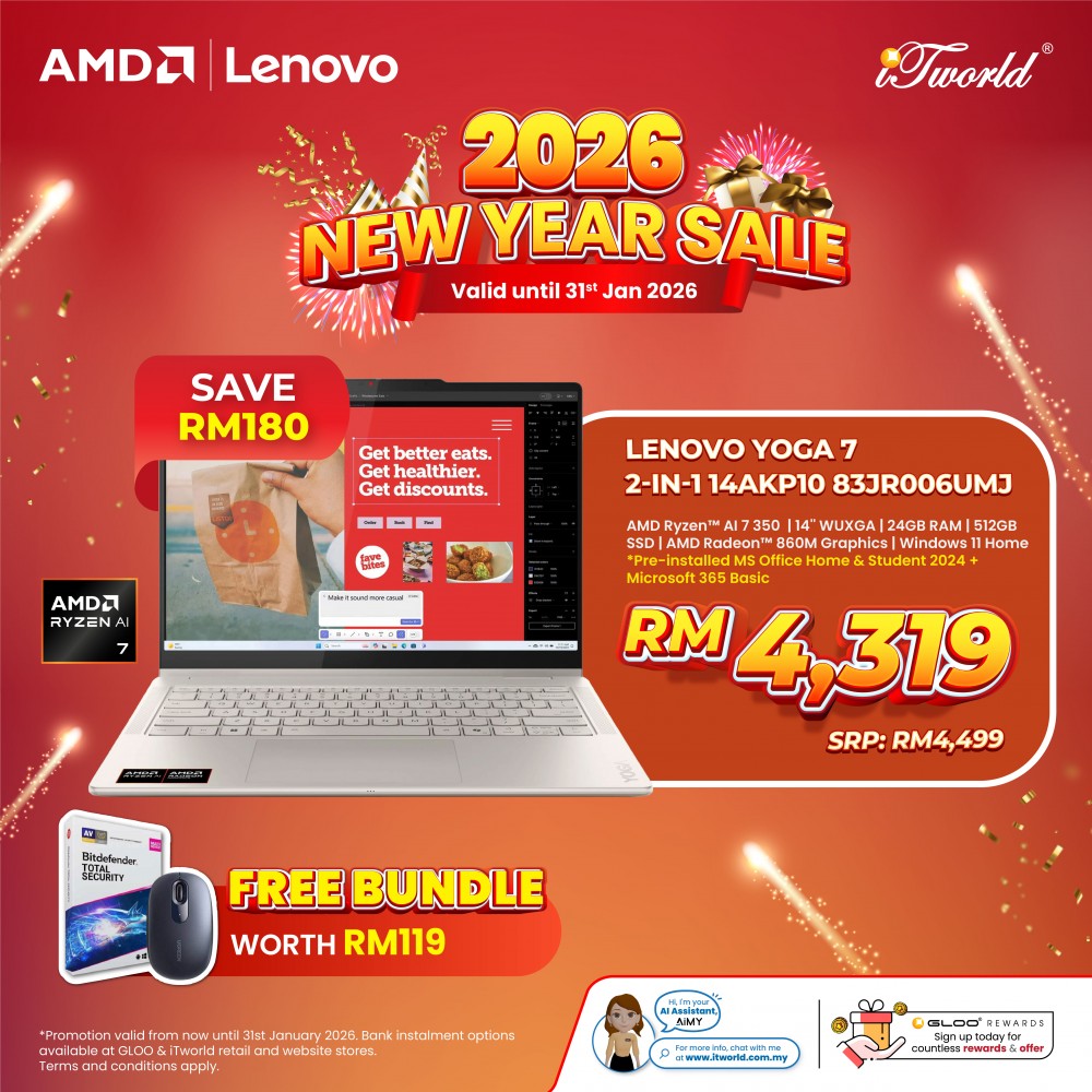 Lenovo Yoga 7 2-in-1 14AKP10 83JR006UMJ Laptop (AMD Ryzen AI 7 350 | 14" WUXGA T | 24GB RAM | 512GB SSD | AMD Radeon 860M Graphics | Windows 11 Home | Office Home & Student+M365)