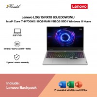 Lenovo LOQ 15IRX10 83JE00W3MJ Gaming Laptop (NVIDIA??® GeForce RTX™ 5060 | Intel??® Core™ i7-14700HX | 15.6” FHD | 16GB RAM | 512GB SSD | Windows 11 Home | Microsoft Office Home 2024)