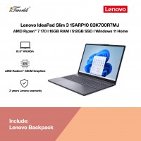 Lenovo IdeaPad Slim 3 15ARP10 83K700R7MJ Laptop (AMD Ryzen™ 7 170 | 15.3" WUXGA | 16GB RAM | 512GB SSD | AMD Radeon 680M Graphics | Windows 11 Home | Preinstalled Microsoft Office Home 2024 + Microsoft 365)