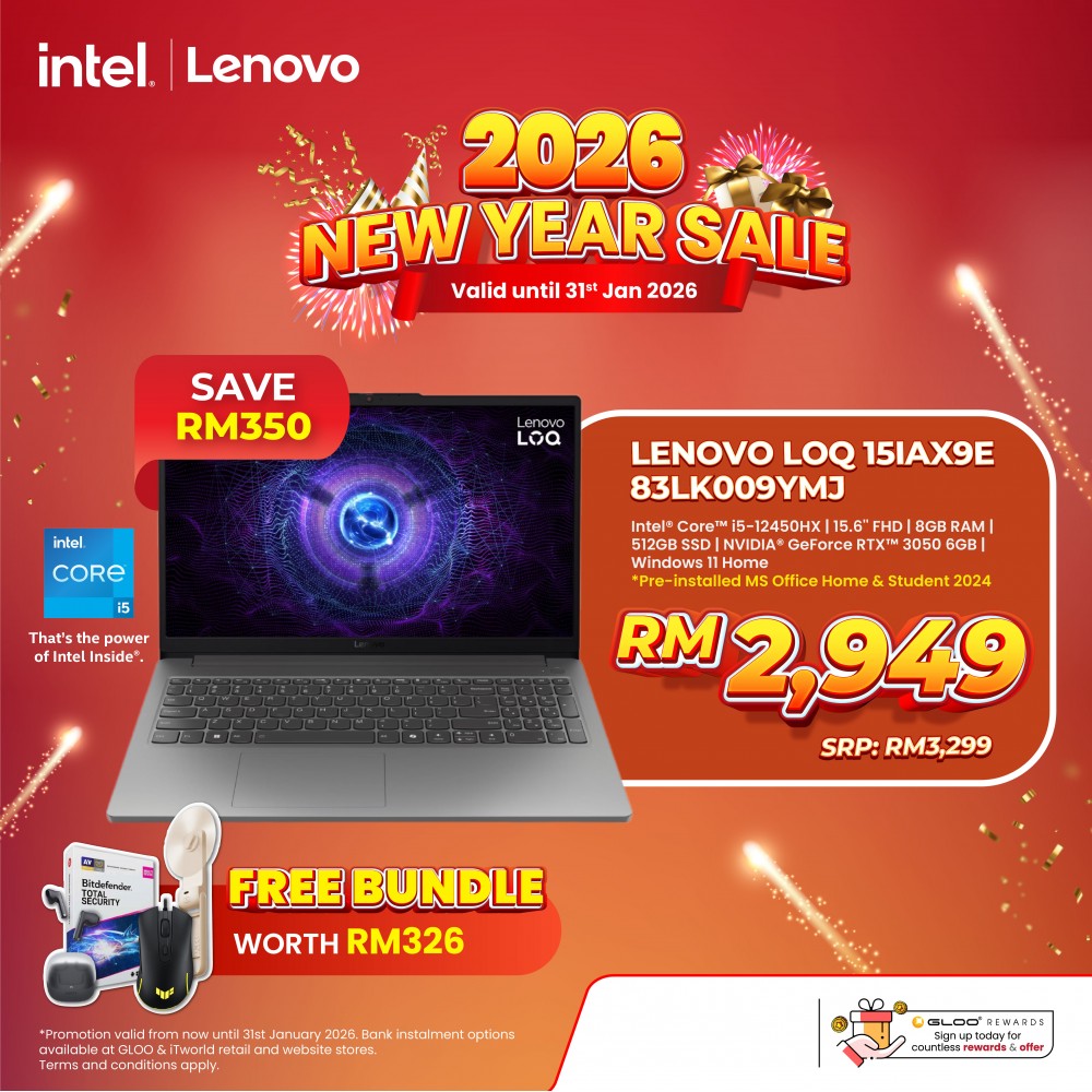 Lenovo LOQ 15IAX9E 83LK009YMJ Gaming Laptop (NVIDIA  ® GeForce RTX™ 3050 | C i5-12450HX | 15.6" FHD | 8GB RAM | 512GB SSD | Windows 11 Home | Office Home & Student)