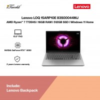 Lenovo LOQ 15ARP10E 83S00044MJ Gaming Laptop (AMD Ryzen™ 7 7735HS | 15.6" FHD | 16GB RAM | 512GB SSD | NVIDIA GeForce RTX™ 4050 |Windows 11 Home | Preinstalled with Microsoft Office Home) 