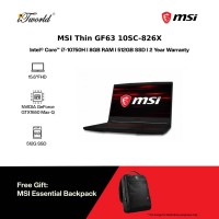 [Pre-order] MSI Thin GF63 10SC-826X Notebook (i7-10750H,8GB,512GB SSD,GTX1650 MaxQ 4GB,15.6"FHD,DOS,Blk,2Yrs) [FREE] MSI Essential Backpack[ ETA: 3-5 Working Days]
