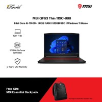 [Pre-order] MSI GF63 Thin 11SC-888 Gaming Laptop (i5-11400H,8GB,512GB SSD,GTX1650 MaxQ 4GB,15.6"FHD,W11H,Black) [ETA:3-5 working days]