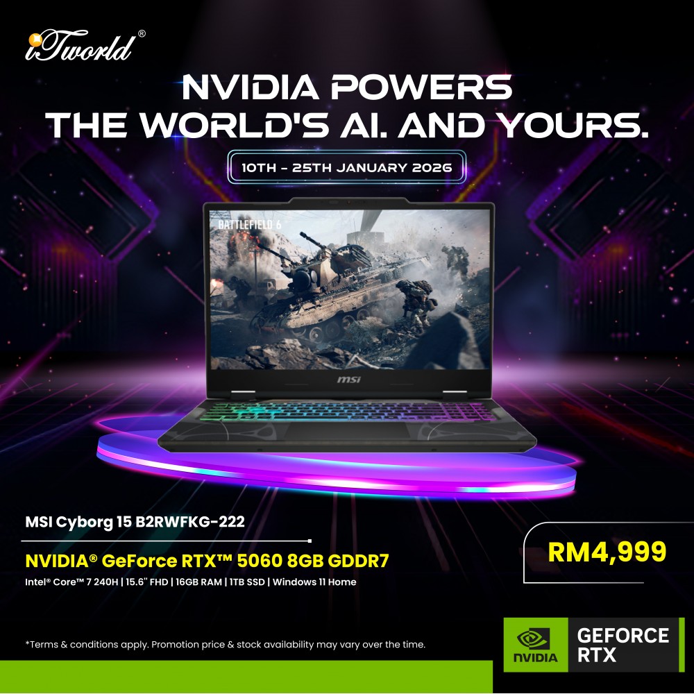 MSI Cyborg 15 B2RWFKG-222MY Gaming Laptop (NVIDIA  ® GeForce RTX™ 5060 | C 7-240H | 15.6" FHD | 16GB RAM | 1TB SSD | Windows 11 Home)