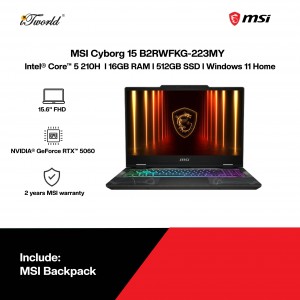 MSI Cyborg 15 B2RWFKG-223MY Gaming Laptop (NVIDIA??® GeForce RTX™ 5060 | Intel??® Core™ 5 210H | 15.6" FHD | 16GB RAM | 512GB SSD | Windows 11 Home)