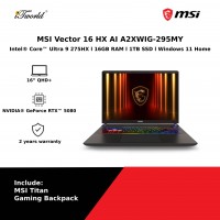 MSI Vector 16 HX AI A2XWIG-295MY (Intel Core Ultra 9-275HX | 16” QHD+ | 16GB RAM | 1TB SSD | Nvidia GeForce RTX5080 | Windows 11 Home)