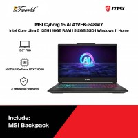MSI Cyborg 15 AI A1VEK-248MY Gaming Laptop (Intel??® Core™ Ultra 5 135H | 15.6" FHD | 16GB RAM | 512GB SSD | NVIDIA??® GeForce RTX™ 4050 6GB | Windows 11 Home)