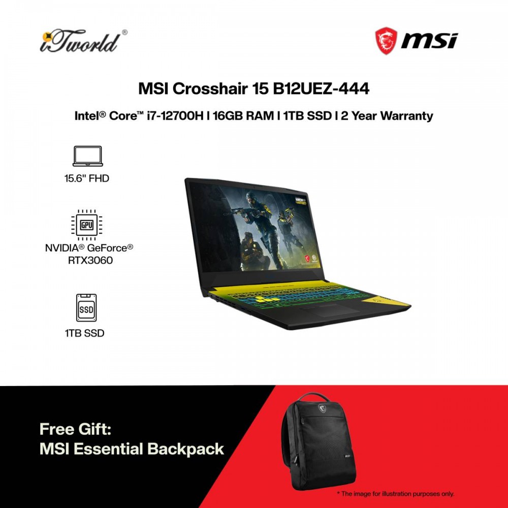 [Intel Gaming] [Pre-order] MSI Crosshair 15 B12UEZ-444 Gaming Laptop (i7-12700H,16GB,1TB SSD,RTX3060 6GB,15.6"QHD,W11H,Gradient) [ETA:3-5 working days]