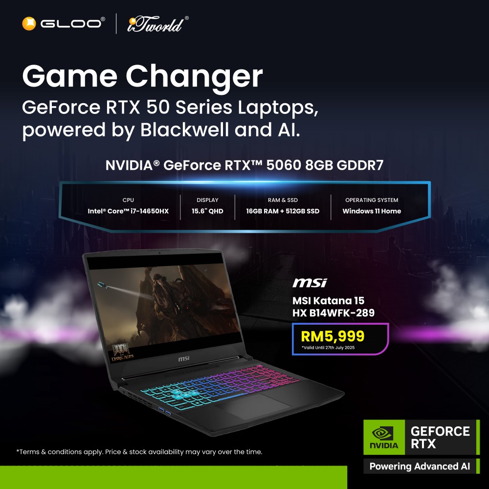 MSI Katana 15 HX B14WFK-289MY (Intel  ® Core™ i7-14650HX | 15.6" QHD | 16GB | 512GB SSD | NVIDIA  ® GeForce RTX™ 5060 | Windows 11 Home)