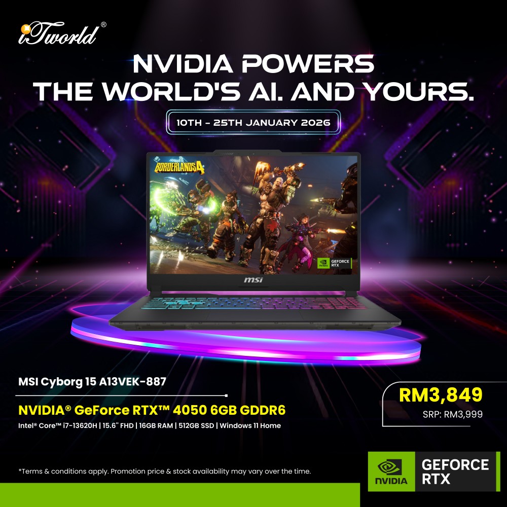 MSI Cyborg 15 A13VEK-887MY Gaming Laptop (NVIDIA  ® GeForce RTX™ 4050 | Intel  ® Raptor Lake i7-13620H | 15.6"FHD | 16GB RAM | 512GB SSD | Windows 11 Home)