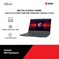 MSI Thin 15 B12UC-1499MY Gaming Laptop (Intel Core i5-12450H | 15.6"FHD | 8GB RAM | 512GB SSD | NVIDIA??® GeForce RTX™ 3050 | Windows 11 Home)