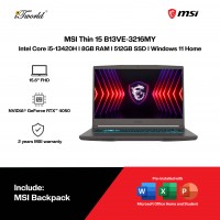 MSI Thin 15 B13VE-3216MY Gaming Laptop (Intel Core i5-13420H | 15.6" FHD | 8GB RAM | 512GB SSD | NVIDIA??® GeForce RTX™ 4050 | Windows 11 Home | Microsoft 365 Basic + Office Home 2024) 