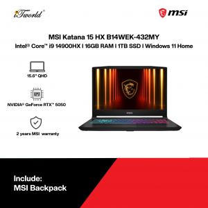 MSI Katana 15 HX B14WEK-432MY Gaming Laptop (NVIDIA??® GeForce RTX™ 5050 | Intel??® Core™ i9-14900HX | 15.6” QHD | 16GB RAM | 1TB SSD | Windows 11 Home)