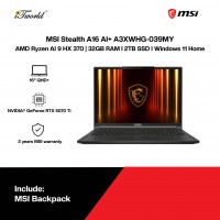 MSI Stealth A16 AI+ A3XWHG-039MY Gaming Laptop (AMD Ryzen AI 9 HX 370 | 16" QHD+ | 32GB RAM | 2TB SSD | NVIDIA GeForce RTX 5070Ti | Windows 11 Home)