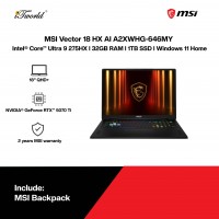 MSI Vector 18 HX AI A2XWHG-646MY Gaming Laptop (Intel??® Core™ Ultra 9 275HX | 18" QHD+ | 32GB RAM | 1TB SSD | NVIDIA??® GeForce RTX™ 5070 Ti 12GB | Windows 11 Home)