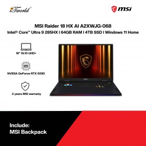 MSI Raider 18 HX AI A2XWJG-068MY Gaming Laptop (NVIDIA??® GeForce RTX™ 5090 | CU 9-285HX |18"UHD+ | 64GB RAM | 4TB SSD | Windows 11 Home)