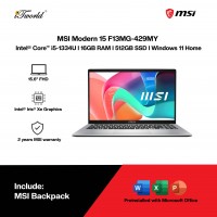 MSI Modern 15 F13MG-429MY Laptop (Intel??® Core™ i5-1334U | 15.6" FHD | 16GB RAM | 512GB SSD | Intel??® Iris??® Xe Graphics | Windows 11 Home |Microsoft Office Home 2024)