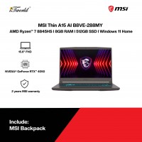 MSI Thin A15 AI B8VE-288MY Gaming Laptop (AMD Ryzen™ 7 8845HS | 15.6" FHD | 8GB RAM | 512GB SSD | NVIDIA??® GeForce RTX™ 4050 6GB | Windows 11 Home)