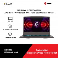 MSI Thin A15 B7VE-605MY Gaming Laptop (AMD Ryzen 5 7535HS | 15.6"FHD | 8GB RAM | 512GB SSD | NVIDIA GeForce RTX 4050 | Windows 11 Home | Office Home + M365)