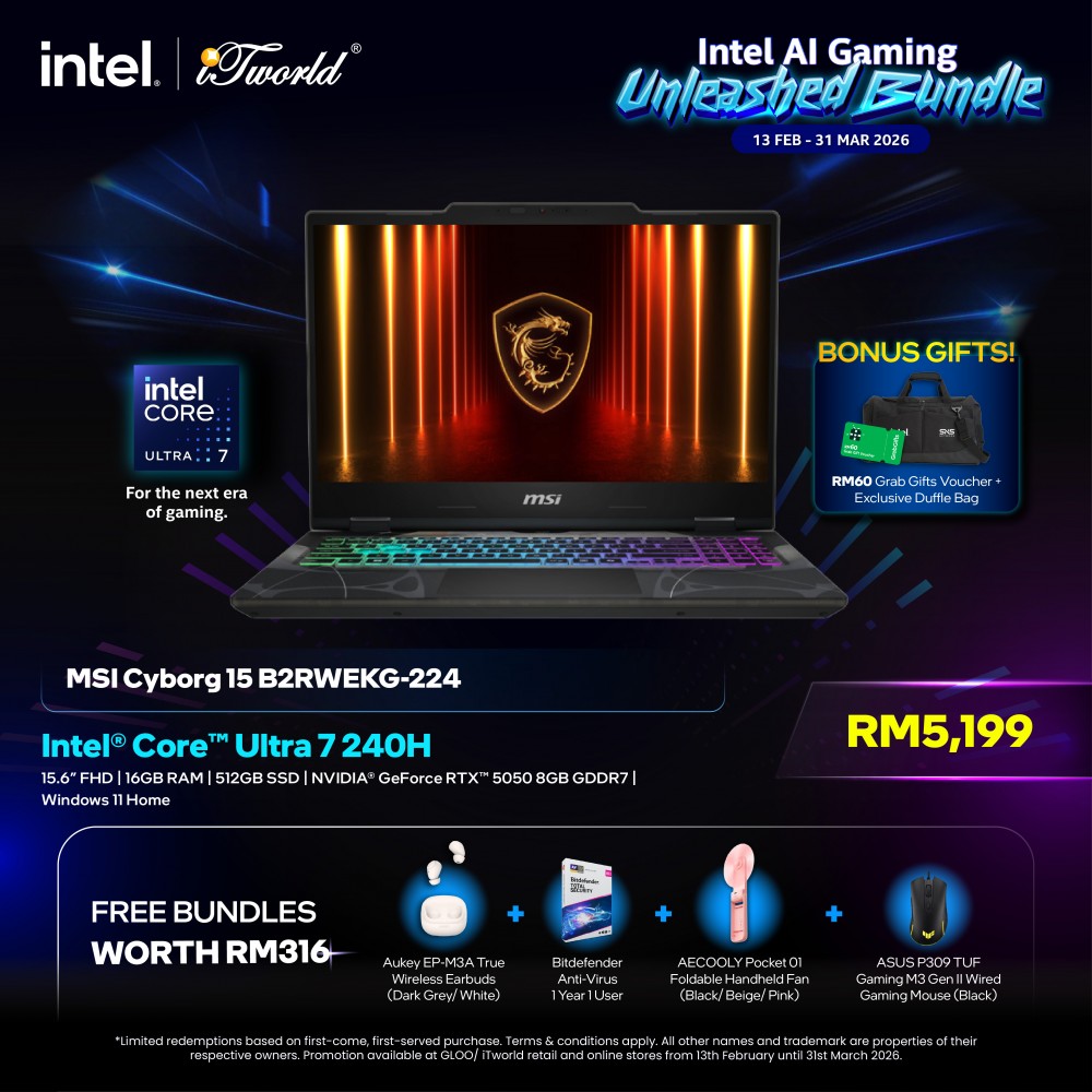 MSI Cyborg 15 B2RWEKG-224MY Gaming Laptop (NVIDIA  ® GeForce RTX™ 5050 | C 7-240H | 15.6" FHD | 16GB RAM | 512GB SSD | Windows 11 Home)