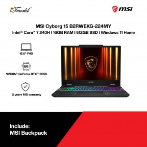 MSI Cyborg 15 B2RWEKG-224MY Gaming Laptop (NVIDIA??® GeForce RTX™ 5050 | C 7-240H | 15.6" FHD | 16GB RAM | 512GB SSD | Windows 11 Home)