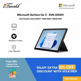 (Surface For Student 5% Off) Microsoft Surface Go 3 Pentium 6500Y/8GB RAM - 128GB Black - 8VA-00024 + Free 3 Months Pixlr Premium Access - Worth RM100