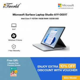 (Surface For Student 10% Off) Microsoft Surface Laptop Studio i7/16 RAM - 512GB SSD Platinum - A1Y-00017 + Free 3 Months Pixlr Premium Access - Worth RM100