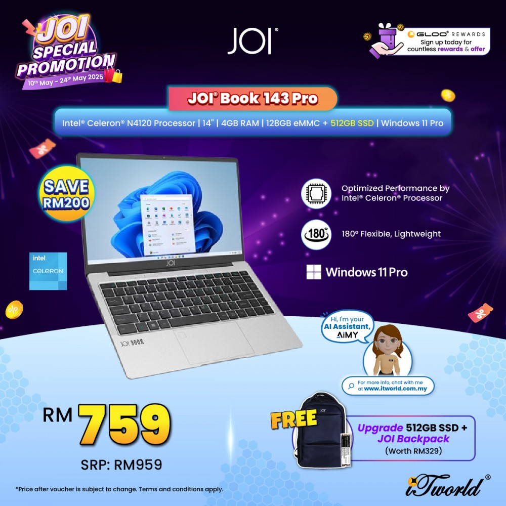 JOI Book 143 Pro (N4120,4GB,128GB eMMC,Integrated,14”,W11Pro) 