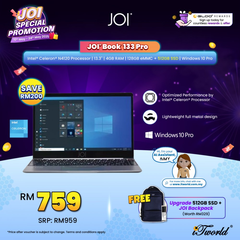JOI Book 133 Pro Notebook (Celeron N4120,4GB,128GB eMMC,13.3''FHD,W10,GRY)