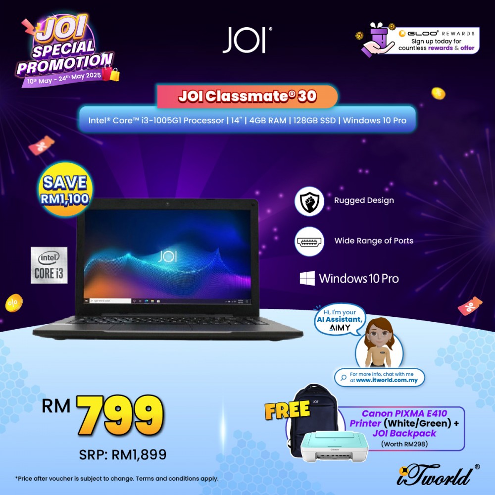 JOI Classmate 30 Black(i3-1005G1, 4GB, 128GB SSD, Intel UHD Graphics 600, 14" HD,W10Pro)
