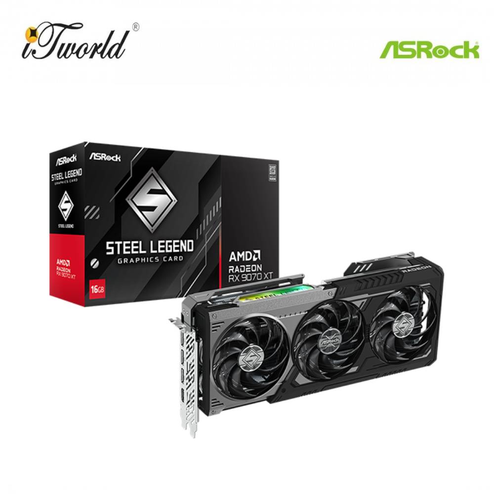 ASRock AMD Radeon RX 9070 XT Steel Legend Dark 16GB GDDR6 Graphic Card (90-GA5VZZ-00UANF)