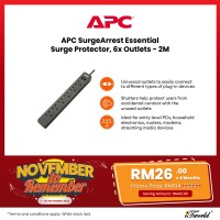 APC SurgeArrest Essential Surge Protector, 6x Outlets - 2M (PME6B-UK)