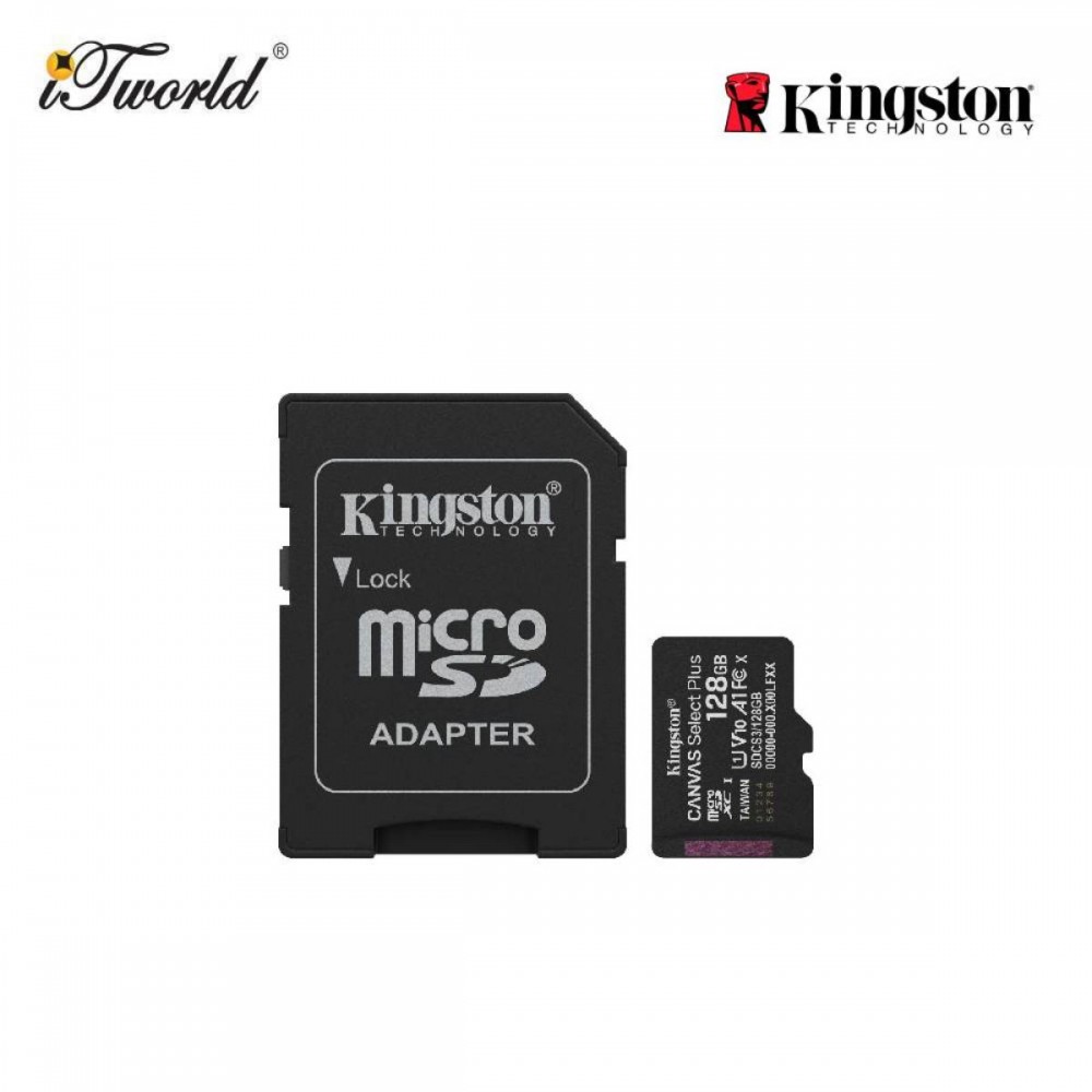 Kingston 128GB Canvas Select Plus UHS-I microSDXC Memory Card with SD Adapter SDCS3/128GB