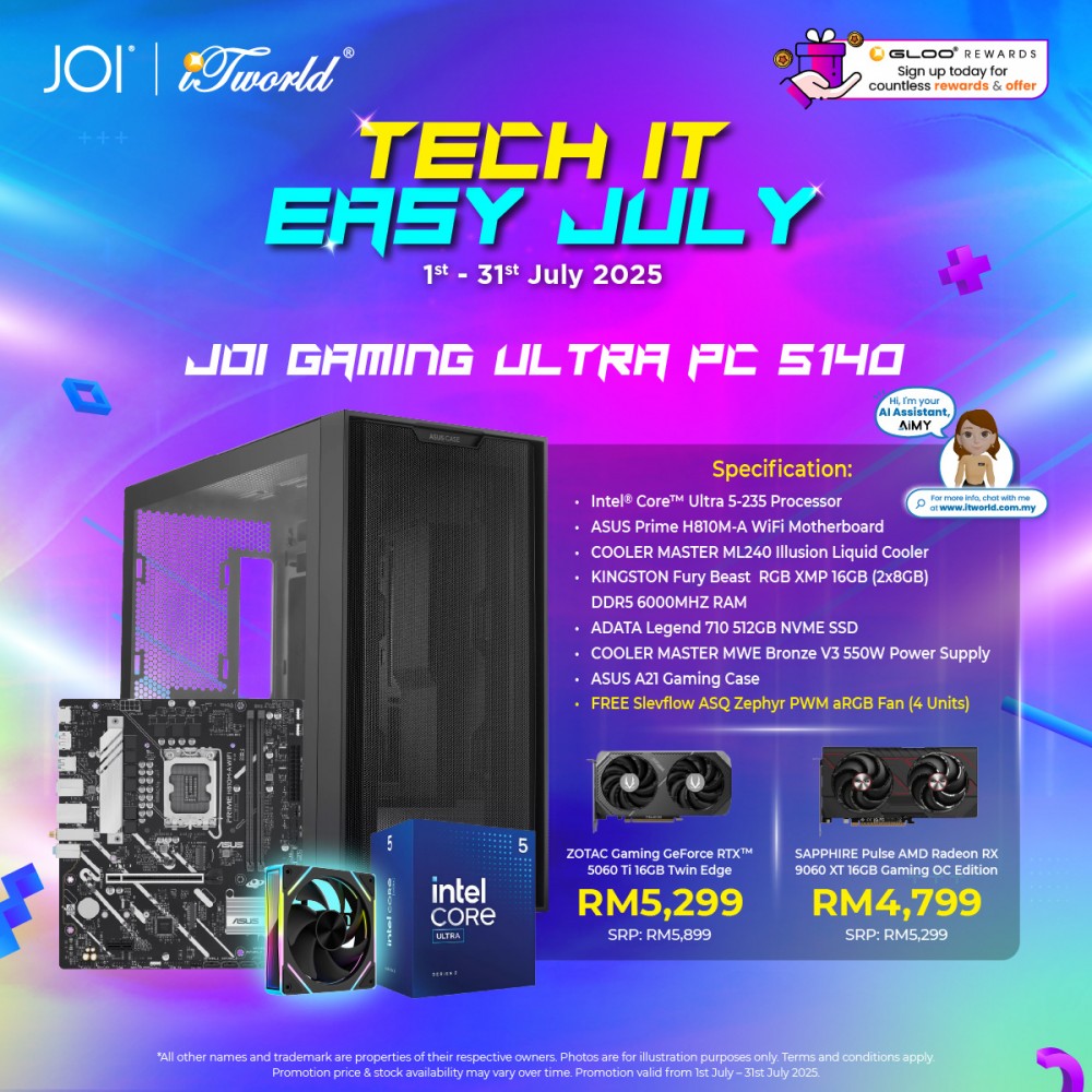 JOI GAMING PC 5140 (Intel Core Ultra 5-235/16GB RAM/512GB SSD/RX 9060XT/DOS)