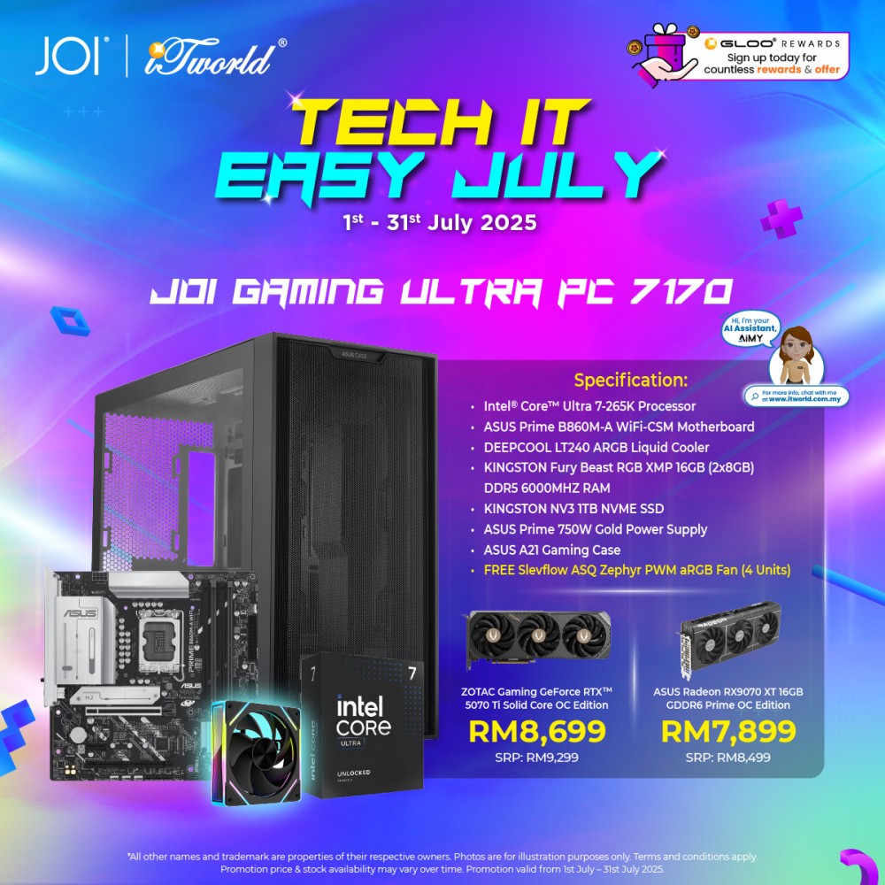 JOI GAMING PC 7170 (Intel Core Ultra 7-265K/16GB RAM/1TB SSD/RX9070XT/DOS)