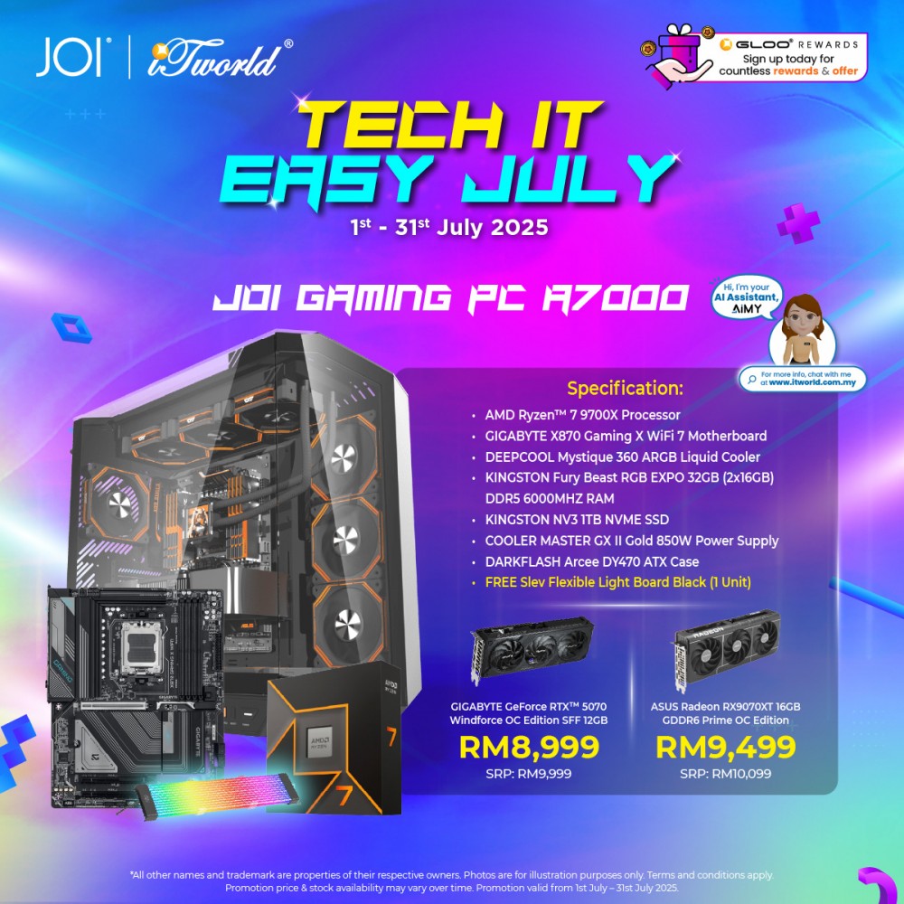 JOI GAMING PC A7000 (AMD Ryzen 7 9700X/32GB RAM/1TB SSD/RX9070XT/DOS)